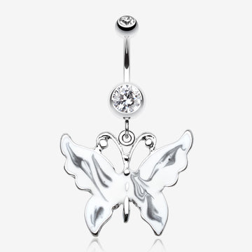 Marble Butterfly Belly Button Ring-Clear Gem